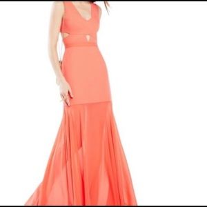 BCBG formal dress with sheer and cut out details